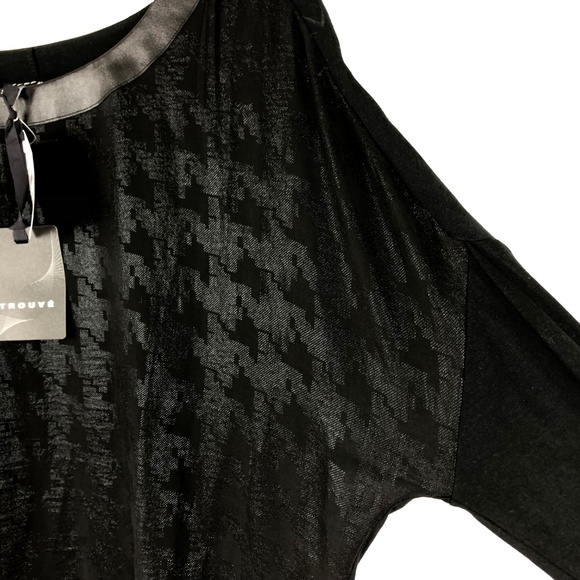 NWT Trouve M Shimmer Houndstooth Faux Leather Top - Picture 3 of 8